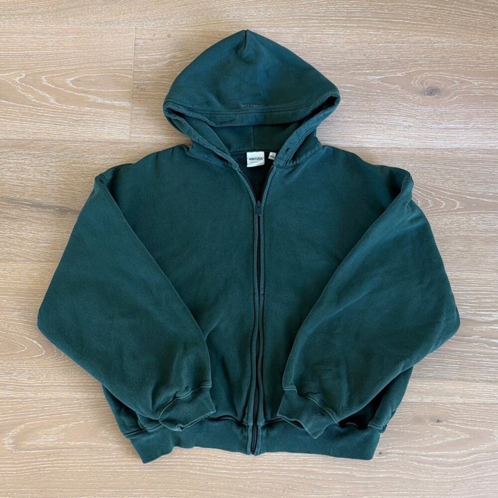 Aritzia Zip Hoodie Sweatfleece Size S Green